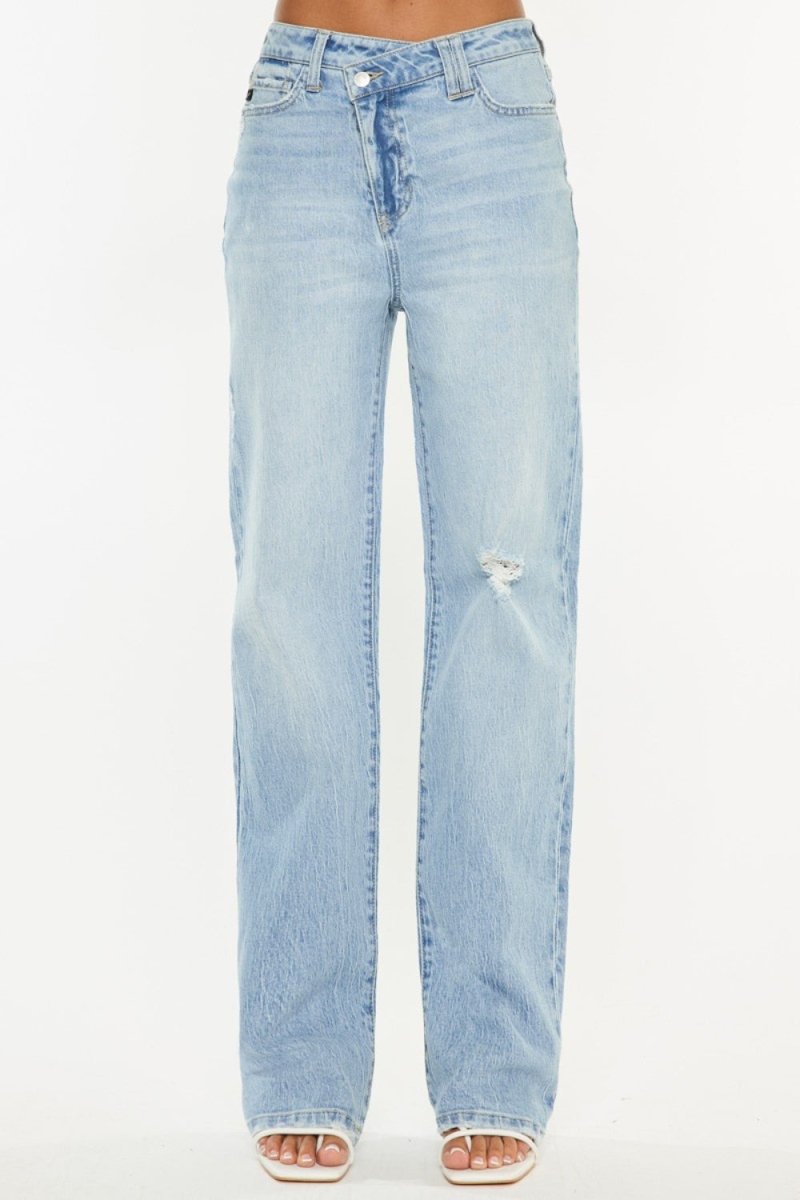 Kancan Distressed High Waist Straight Jeans - Bottoms